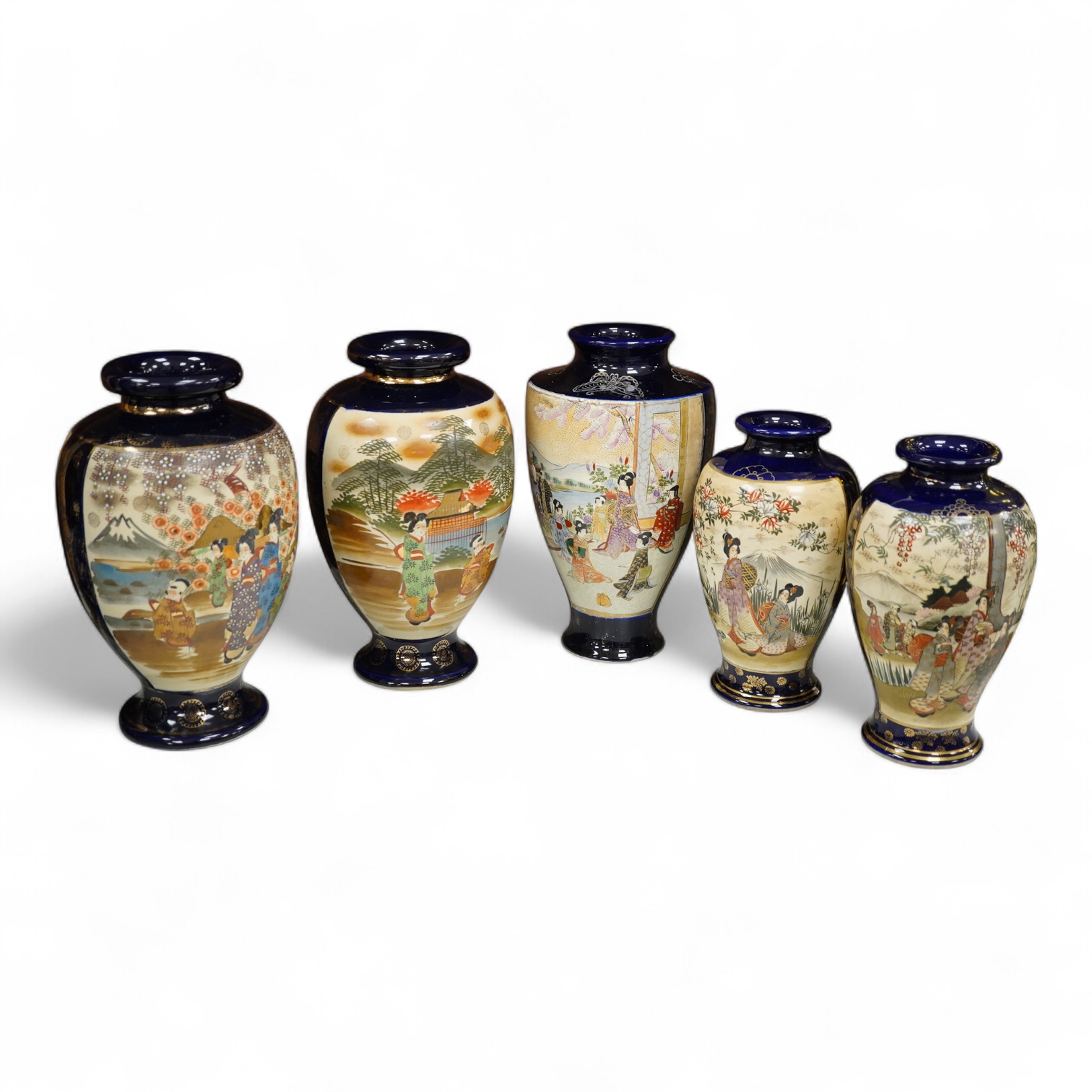 Two pairs of 20th century Japanese satsuma vases and one other, largest 32cm high